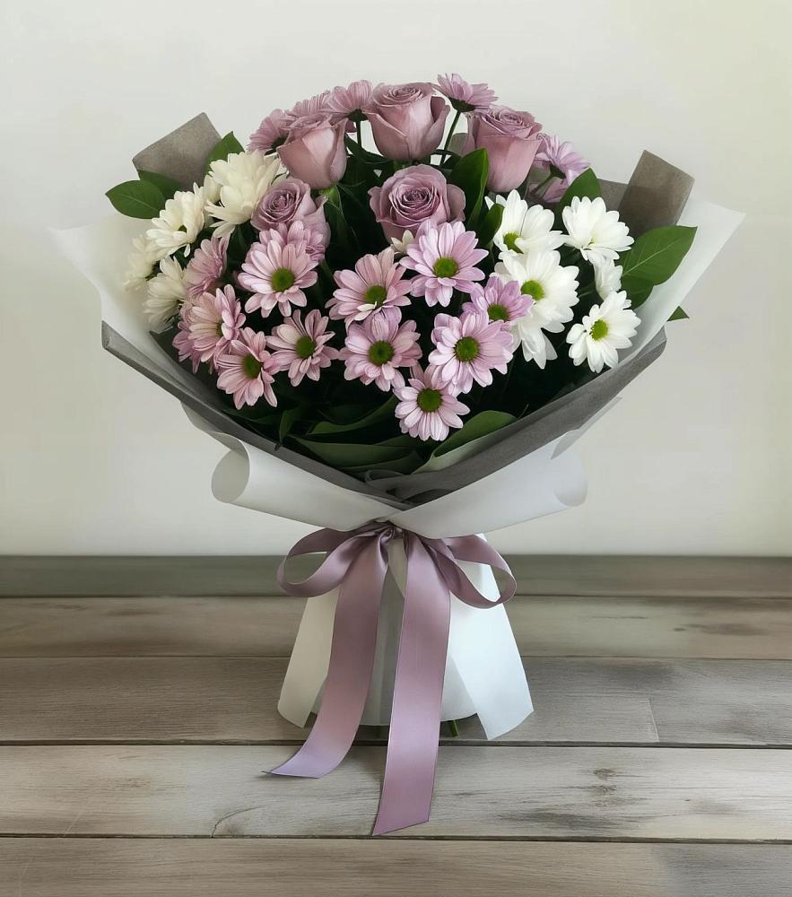 Букет цветов из: Хризантемы и Розы в Пятницкое