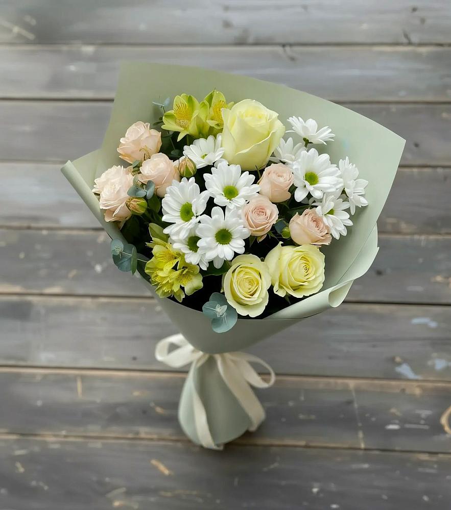 Букет цветов из: Альстромерии, Розы и Хризантемы в Пятницкое