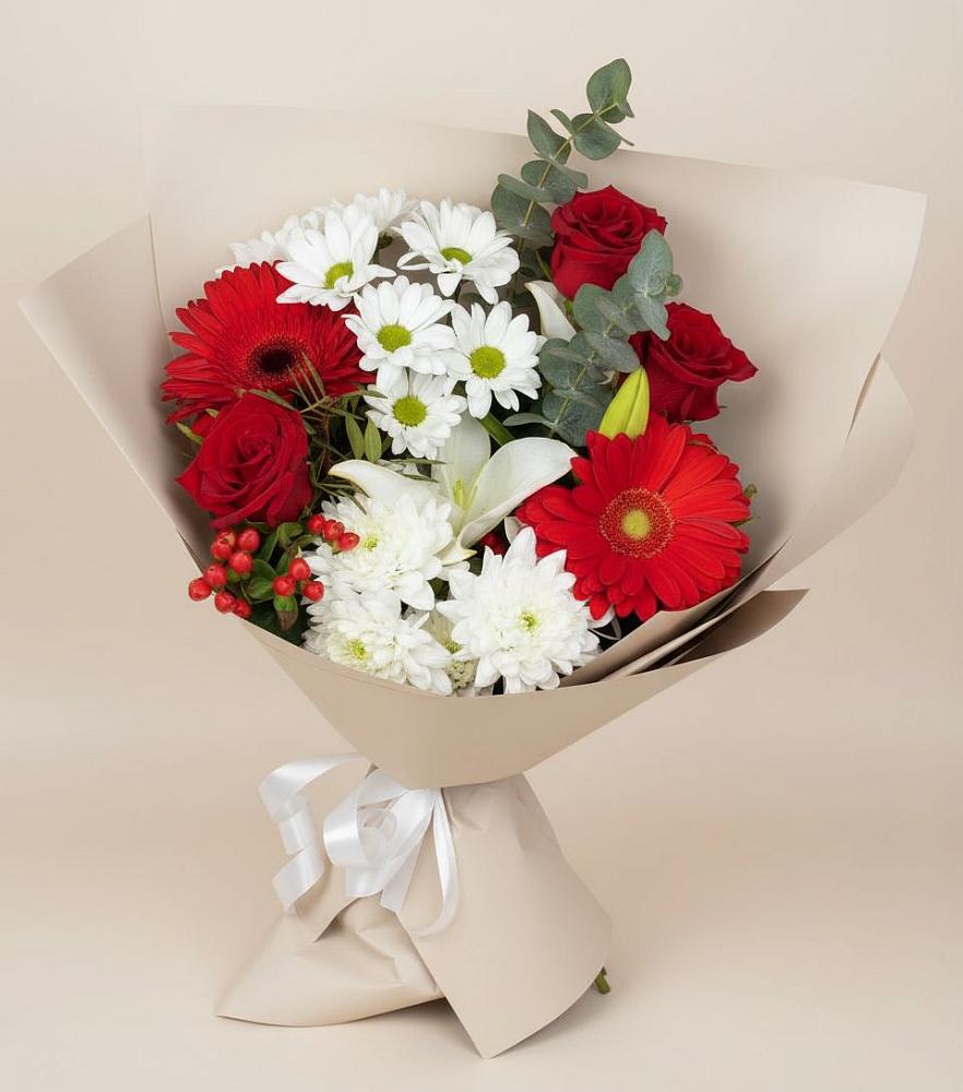 Букет цветов из: Розы, Хризантемы, Герберы и Лилии в Пятницкое