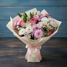 Букет цветов из:  Хризантемы, Альстромерии и Розы в Пятницкое
