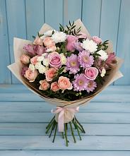 Букет цветов из:  Хризантемы, Розы и Альстромерии #REPLACE_PRED# Пятницкое