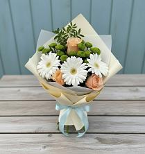 Букет цветов из:  Герберы, Розы и Хризантемы в Пятницкое