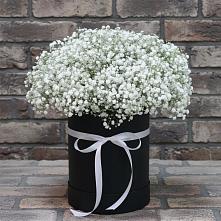 Цветочная композиция из Гипсофила в шляпной коробке в Пятницкое