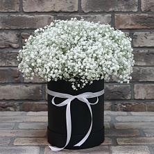 Цветочная композиция из Гипсофила в шляпной коробке в Пятницкое